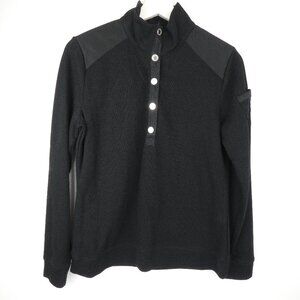 Ralph Lauren Sweater Womens MP Black Sweatshirt Pullover 1/4 Snap Ribbed NEW